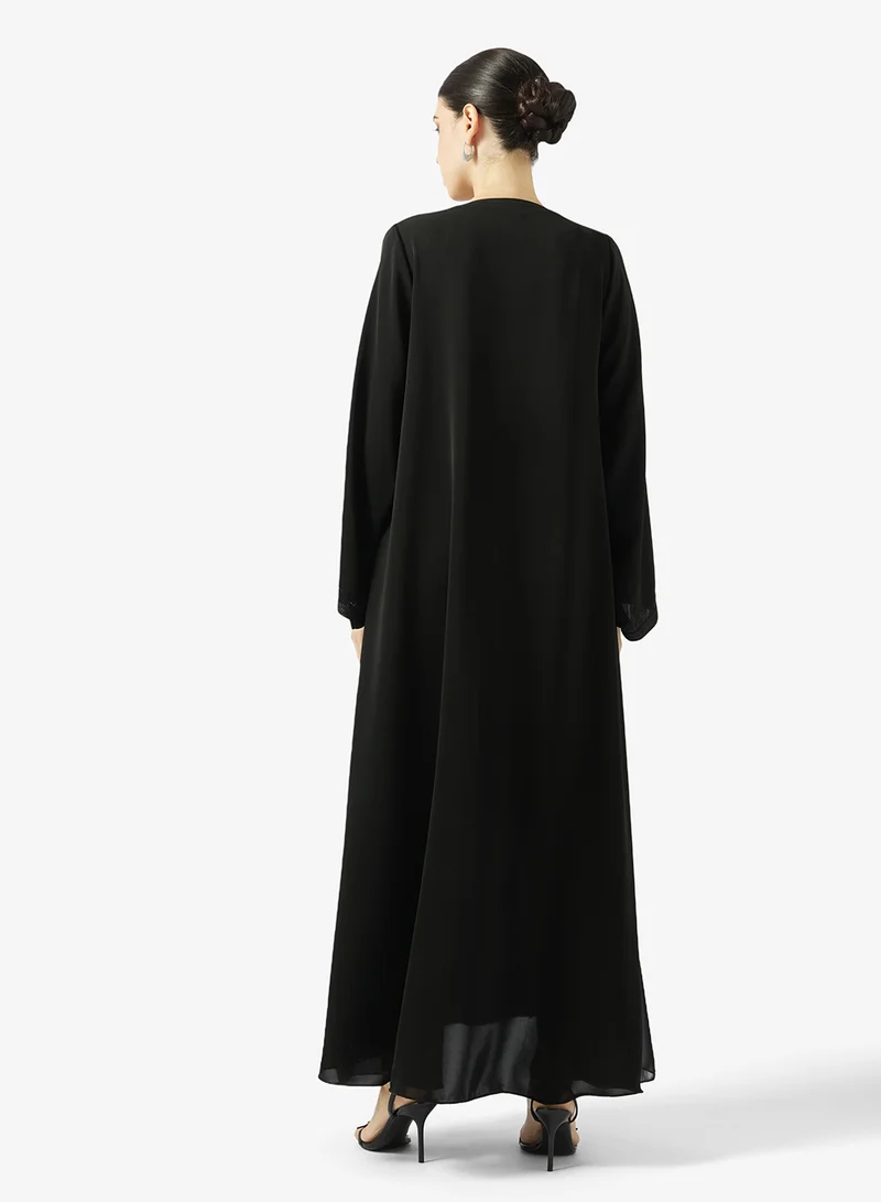 hayas closet Black Embellished Abaya With Sheila